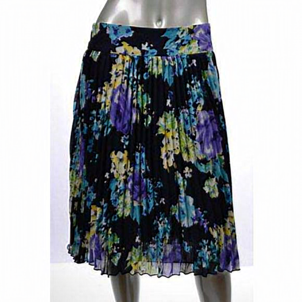 Charter Club Floral‎ Accordian Style A-Line Midi Skirt Blue Green 14